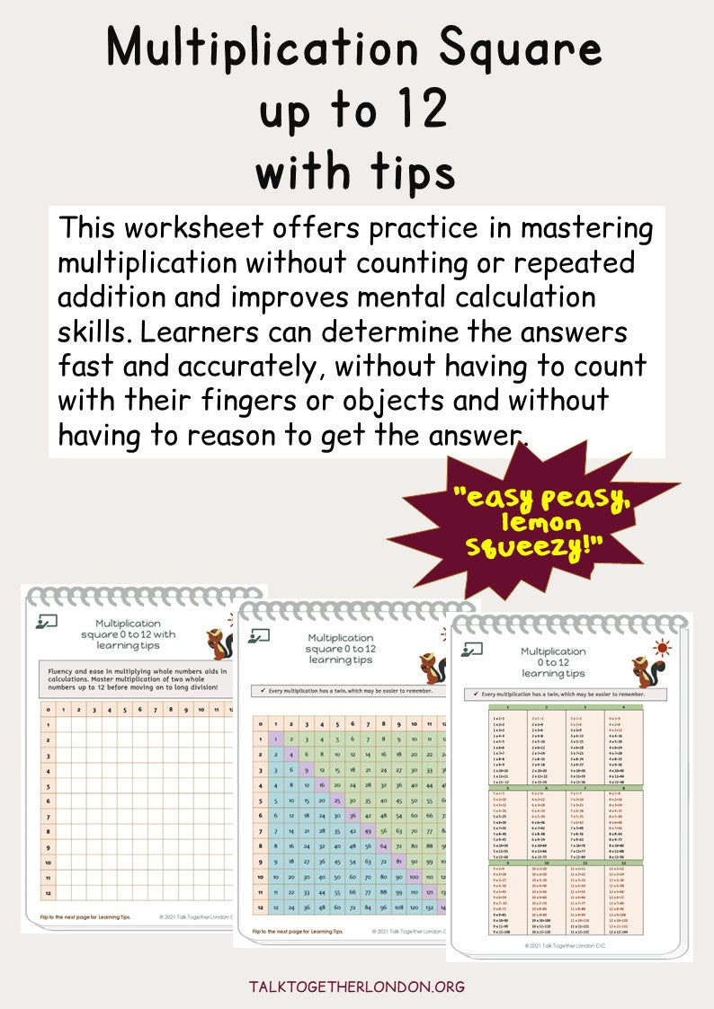 Multiplication Square: with learning tips
