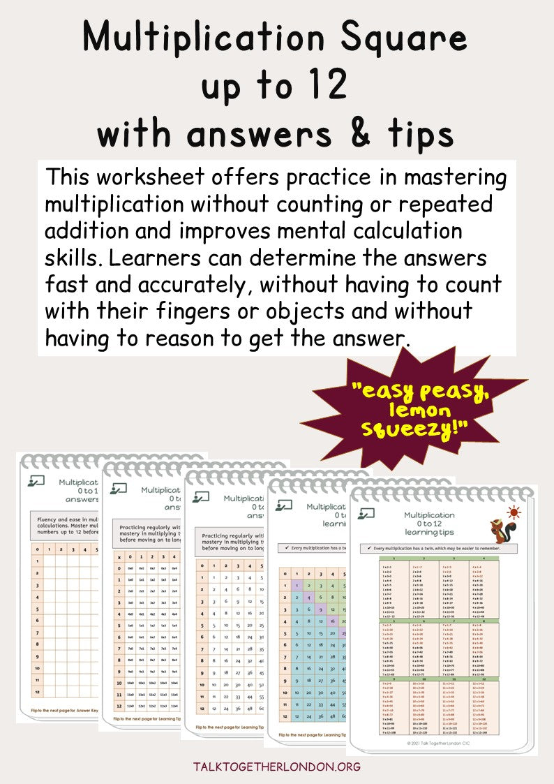 TTLCIC - Multiplication Square: with answers and learning tips